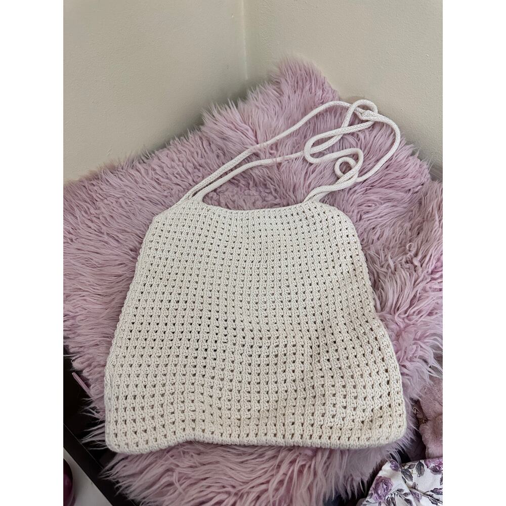 Brandy Melville Knit‎ Long Bag Purse Cream White 100% Cotton Made in Italy